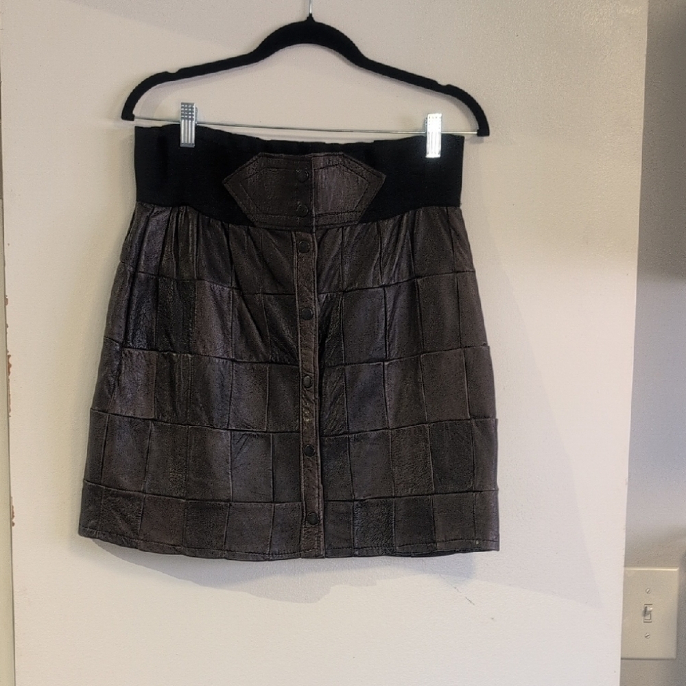 Retro Patchwork Leather Skirt - image 1